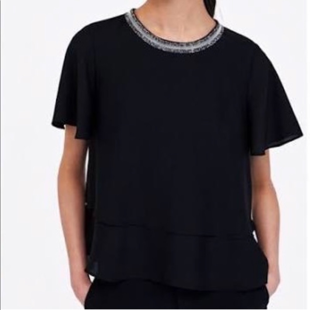 Zara double layer hem jewel collar blouse